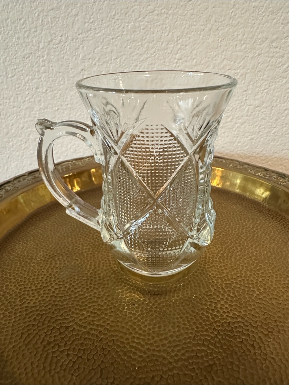 Vintage Mini Clear Pressed Glass Pitcher with Handle